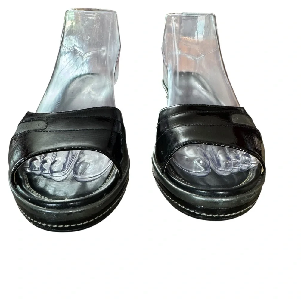 Cole Haan Nike Air Size 8.5 Black/Silver Patent Leather Wedge Slide Sandals